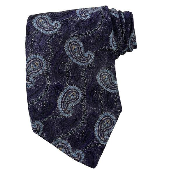 Jos A Bank Signature Collection Mens Purple Blue Paisley Neck Tie Necktie Silk - Picture 1 of 16